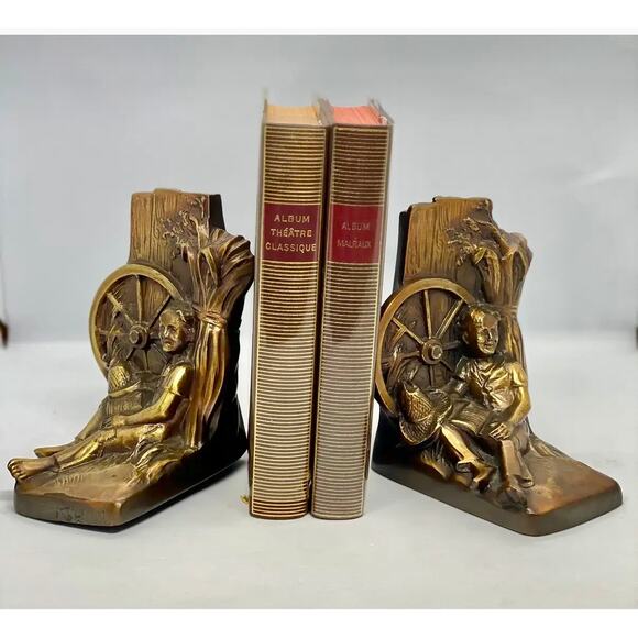 Mid 20th Century Tom Sawyer Huck Finn Bronzed Finish Metalware Bookends - A Pair - Picture 10 of 11